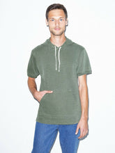 Load image into Gallery viewer, Short Sleeve Hoodie American Apparel Men&#39;s French Terry Faded Green Pullover - M
