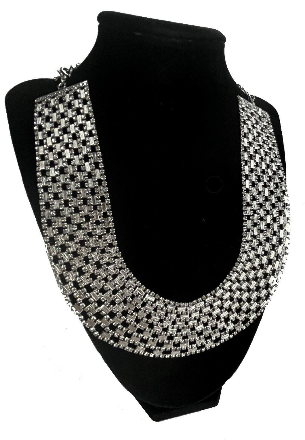 Daniela Swaeba Necklace, Rhodium Plated Silver Lustrous Collar Necklace