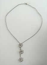 Load image into Gallery viewer, Sterling Silver Clear Crystal Necklace, 11&quot; Closed, Three Crystal Flowers
