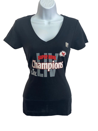 Ladies Kansas City Chiefs Super Bowl LIV Champions Black V-Neck T-Shirt