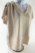 Load image into Gallery viewer, Jones New York Textured V Neck Top Khaki/Ivory Blouse with Button Sleeve Accents
