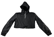 Load image into Gallery viewer, Women&#39;s Hooded Cropped Pullover Windbreaker Nylon Short Crop Hoodie Black XL
