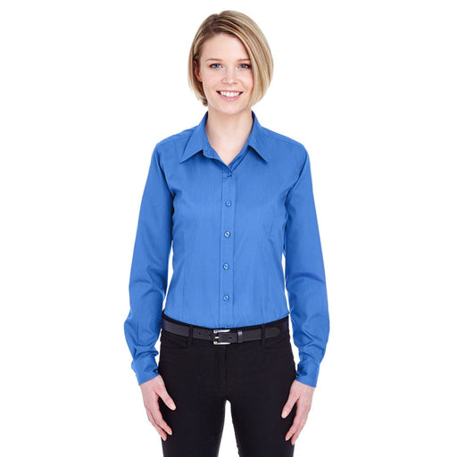 Ultra Club Ladies Long Sleeve Button Down Shirt Easy-Care Wrinkle Resistant Blue