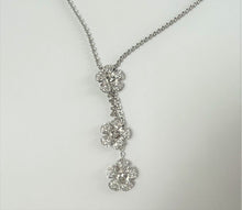 Load image into Gallery viewer, Sterling Silver Clear Crystal Necklace, 11&quot; Closed, Three Crystal Flowers
