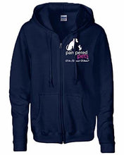 Load image into Gallery viewer, Pampered Pets Women&#39;s 8-Ounce Heavy Blend Full ZippeRed Hoodie Sweatshirt with &quot;Who Rescued Whom?&quot; Slogan
