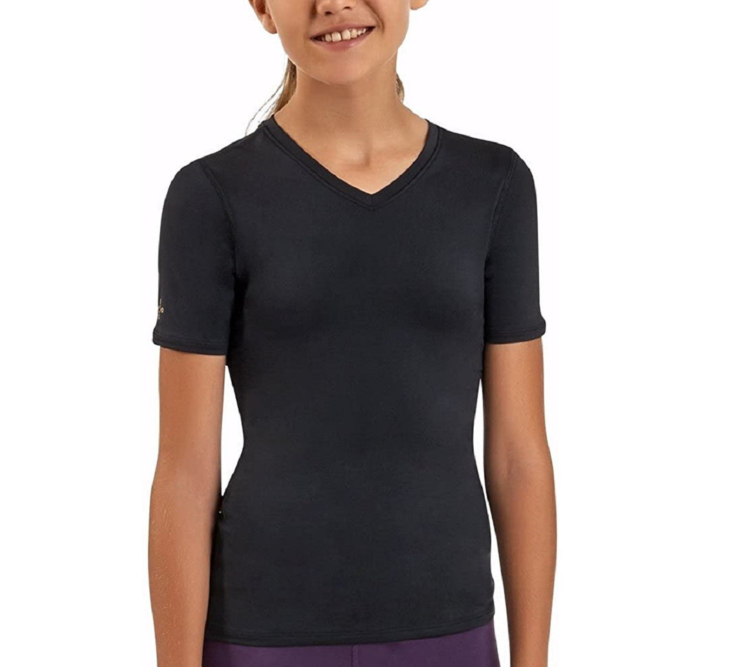 Tommie Copper Girls Core Short sleeve V Neck Tee Shirt, Black, Size: Large