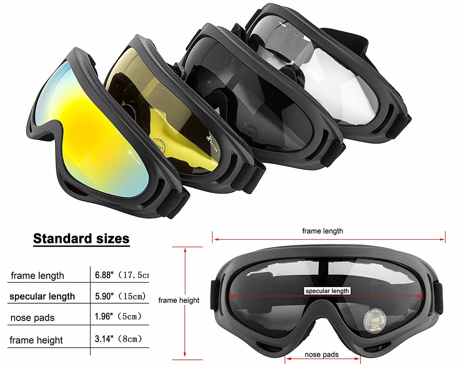 Goggles Ski, Snowboard, Skate, Cycling & Motorcycle Glasses UV Protection Yellow