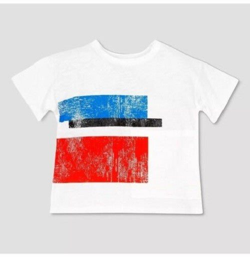 Afton Street T-Shirt Abstract Shapes Short Sleeve Tee w/Pocket Crew, Ivory 18M