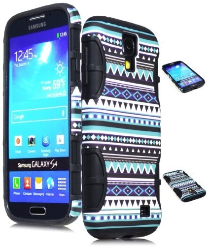 Bastex Hybrid Case For AT&T Samsung Galaxy S4 i9500 - Black Silicone / Aztec Tribal Hard