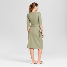 Load image into Gallery viewer, A New Day Cinched Waist Dress Heathered Olive Jersey Dress w/Copper Accents Small
