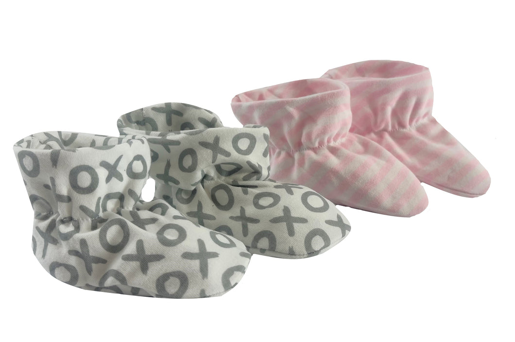 2 Pack Baby Girl Bootie Set Pink & Gray Cloud Island Cotton Baby Shoes 6-12Month