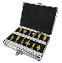 Load image into Gallery viewer, 12pc Router Bit Set Tungsten Carbide Tip TCT With 1/2 Shank Cutter and Aluminum Case
