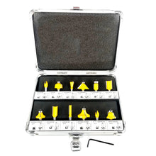 Load image into Gallery viewer, 12pc Router Bit Set Tungsten Carbide Tip TCT With 1/4 Shank Cutter and Aluminum Case
