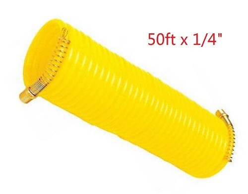 Recoil Hose 1/4in x 50ft Portable Polyurethane Coil Hose w/Spring Guards 200PSI