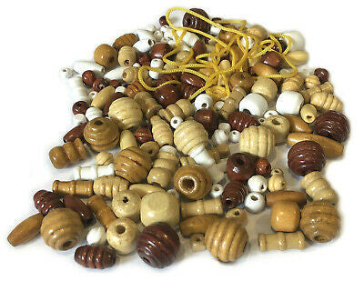 Assorted Wood Beads Various Colors Sizes with Cord Set Bracelets Necklace Charms