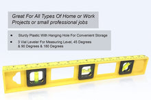 Load image into Gallery viewer, 16" Level with Ruler on Side - 3 Vial Plastic Yellow Level Measurement Tool

