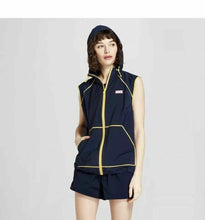 Load image into Gallery viewer, Hooded Water Resistant Windbreaker Vest by Hunter for Target Navy &amp; Yellow Small

