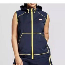 Load image into Gallery viewer, Hooded Water Resistant Windbreaker Vest by Hunter for Target Navy &amp; Yellow Medium
