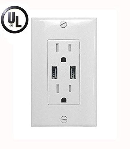 UL Listed- High Speed USB Charge 15-Amp, 3.1A Charging Capability, Tamper Resistant Outlet- Wall-plate Included (alaky)