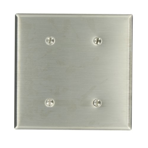 Leviton 84034-40 2-Gang No Device Blank Wallplate, Strap Mount, Stainless Steel