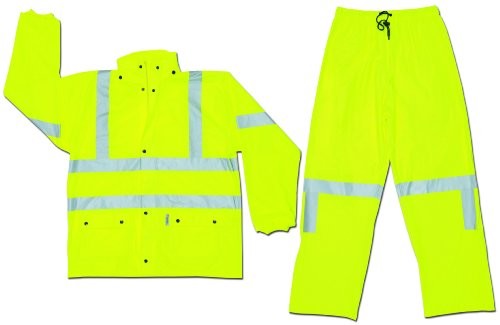 MCR Safety 5182X4 Luminator Class 3 Stretch Polyurethane/Cotton-Polyester Blend 2-Piece Suit with Roll-Up Hood and 3M Reflective Material, Fluorescent Yellow, 4X-Large