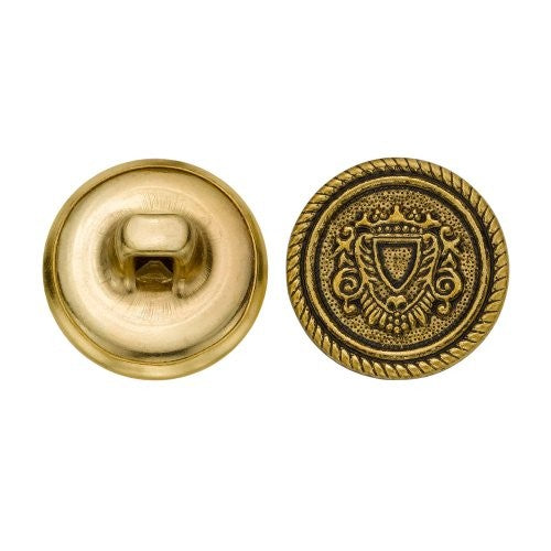 C&C Metal Products 5158 Rope Rim Crest Metal Button, Size 24 Ligne, Antique Gold, 72-Pack