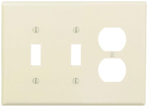 Leviton PJ21-T 3-Gang, Midway Size Wallplate, Combination Device, 2 Toggle/1 Duplex outlet opening, High Impact Thermoplastic, Device Mount