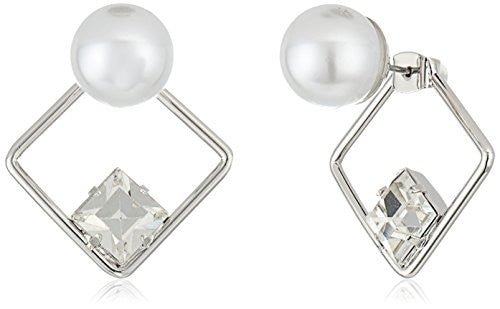 Daniela Swaebe Glass Pearl & Crystal Silver Square Origami Earrings