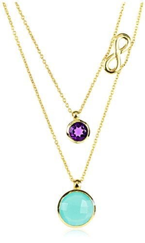 Saachi Gold-Tone Aqua Chalcedony, Amethyst Layered Infinity Necklace