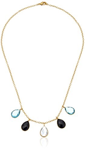 Saachi Gold-Tone Blue Topaz, Onyx & Crystal Quartz Teardrop Necklace, 18