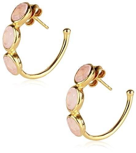 Saachi Gold-Tone Triple Rose Quartz Semi-Circle Earrings
