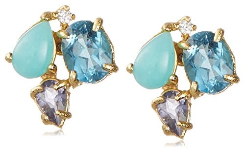Indulgems London Blue Topaz, Iolite & Amazonite Cluster Earrings