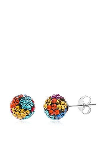 Bliss Swarovski Elements Multi Colored Sterling Silver Ball Earring
