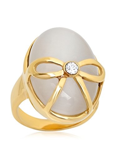 Piatella 18K Gold-Plated Stainless Steel Simulated Jade Bow Ring