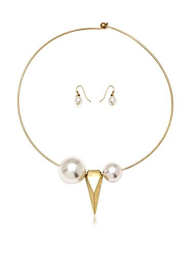 Andre F. Gold-Tone Simulate Pearl Choker Necklace & Dangle Earrings Set