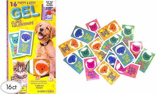 16ct Valentine's Day Mello Smello Cats and Dogs Gel Cling Cards