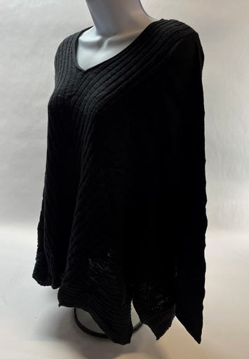 Beatrix Ost Knit Sweater Ribbed Long Sleeve V-Neck Top Flowing Sides Black Small