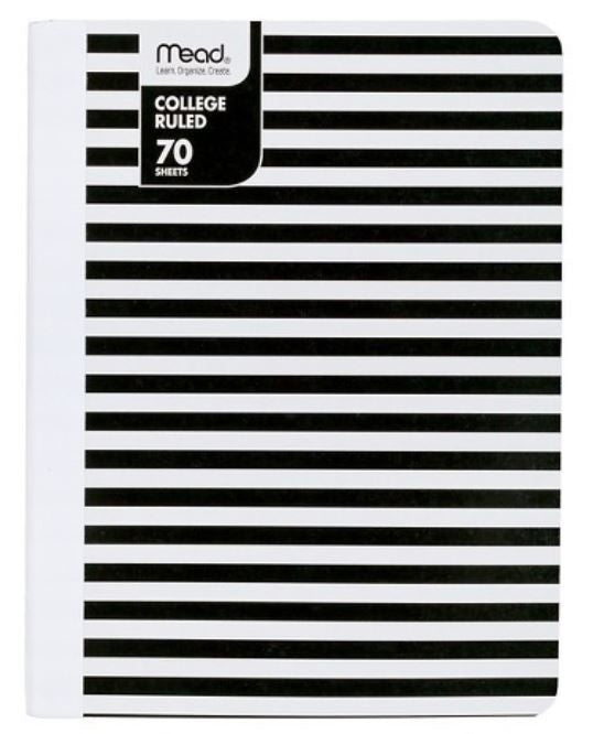 Mead 70 Sheet College Ruled Paper Cover Notebook - Black