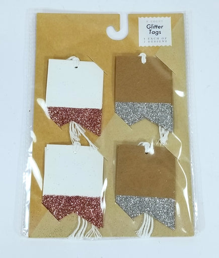 4 Packs of 8 Count - Glitter Tags, Each Pack has 4 Each of 2 Designs