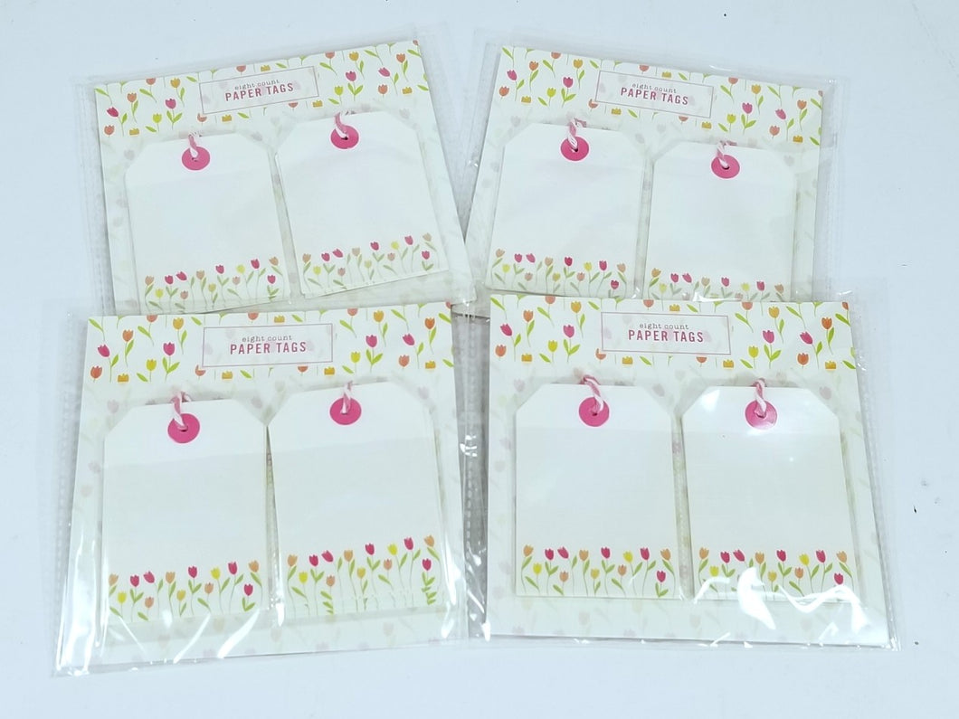 4 Packs of 8 Count - White with Floral Design, Pink Tie Strings