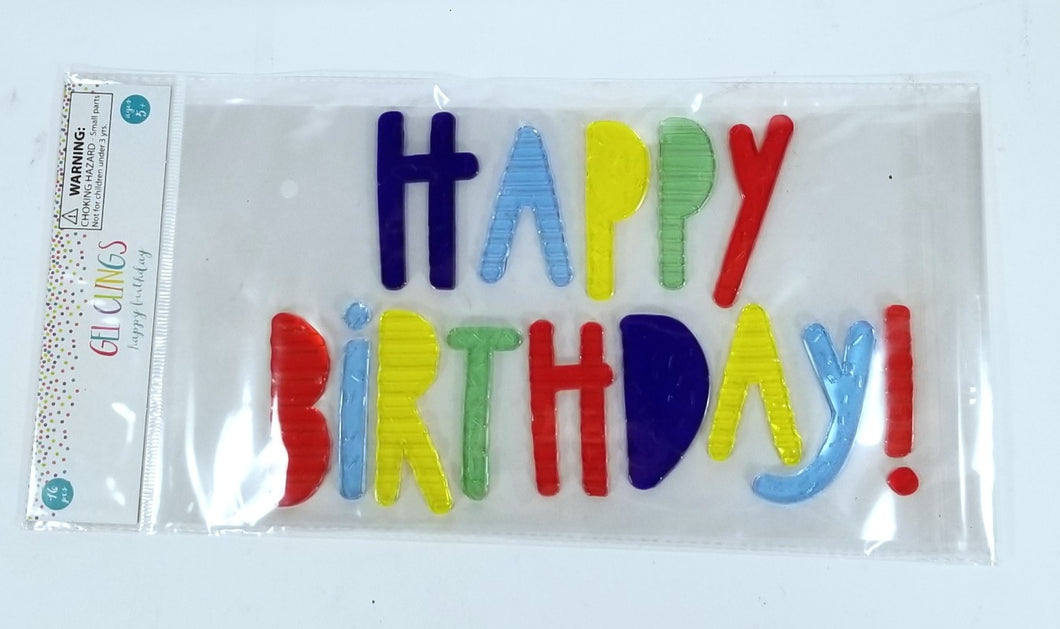 1 Pack of 16 Count Each - Gel Clings for Windows, Refrigerator - Happy Birthday