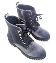 Load image into Gallery viewer, Mossimo Supply Co.- Women&#39;s Rihanna Velvet Combat Boots, Color: Gray, Size: 5.5
