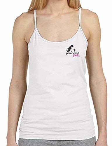 Pampered Pets Ladies' Baby Rib Spaghetti Strap Tank Top - Medium - White w/Logo & 