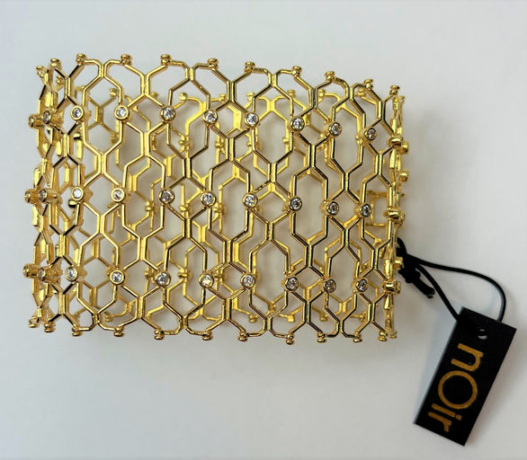 nOir Escher Bracelet, Cuff Style 18K Gold-Plated Brass with Crystals, One Size