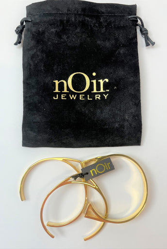 nOir Modernist Open Cuff Set,14k Gold-Plated Brass, Cubic Zirconia, 3 Bracelets
