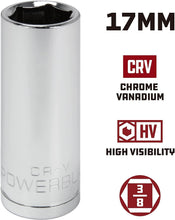 Load image into Gallery viewer, Powerbuilt 641217 3/8&quot; Dr. 6 Pt. Metric Deep Well Socket, 17mm

