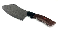 Load image into Gallery viewer, Damascus Steel Curved Back Cleaver Blade Handmade Leather Sheath Custom Handle
