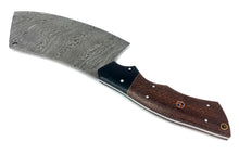 Load image into Gallery viewer, Damascus Steel Curved Back Cleaver Blade Handmade Leather Sheath Custom Handle
