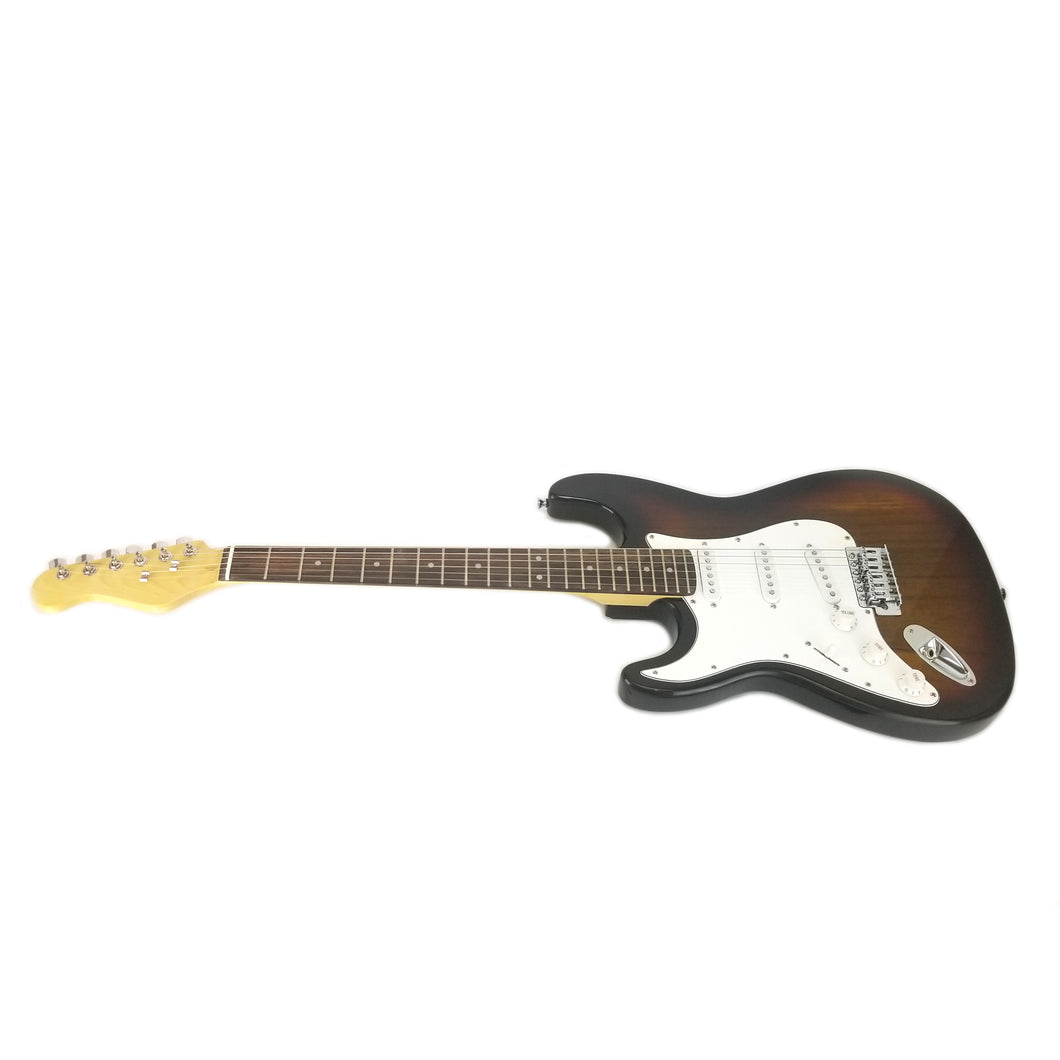 Full Size Left Handed Electric 6 String Guitar, Solid Wood Body and Bolt on Neck, Cable and Tremolo Arm, Color: Sun Burst
