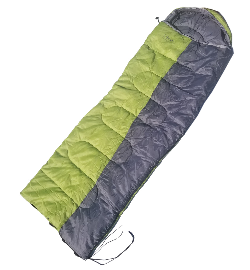 Life VC Mummy Sleeping Bag, Backpacking Sleeping Bags for Adults and Kids Suitable for Camping, for Hiking Traveling, and Outdoors +10 deg F. rated; with Tote Sack, Color: Green/Grey
